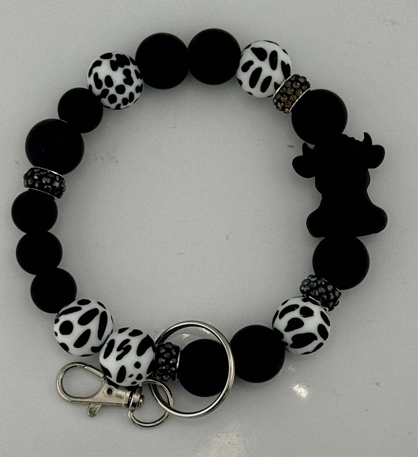 Classic Black and White & Sparkle Cow Wristlet