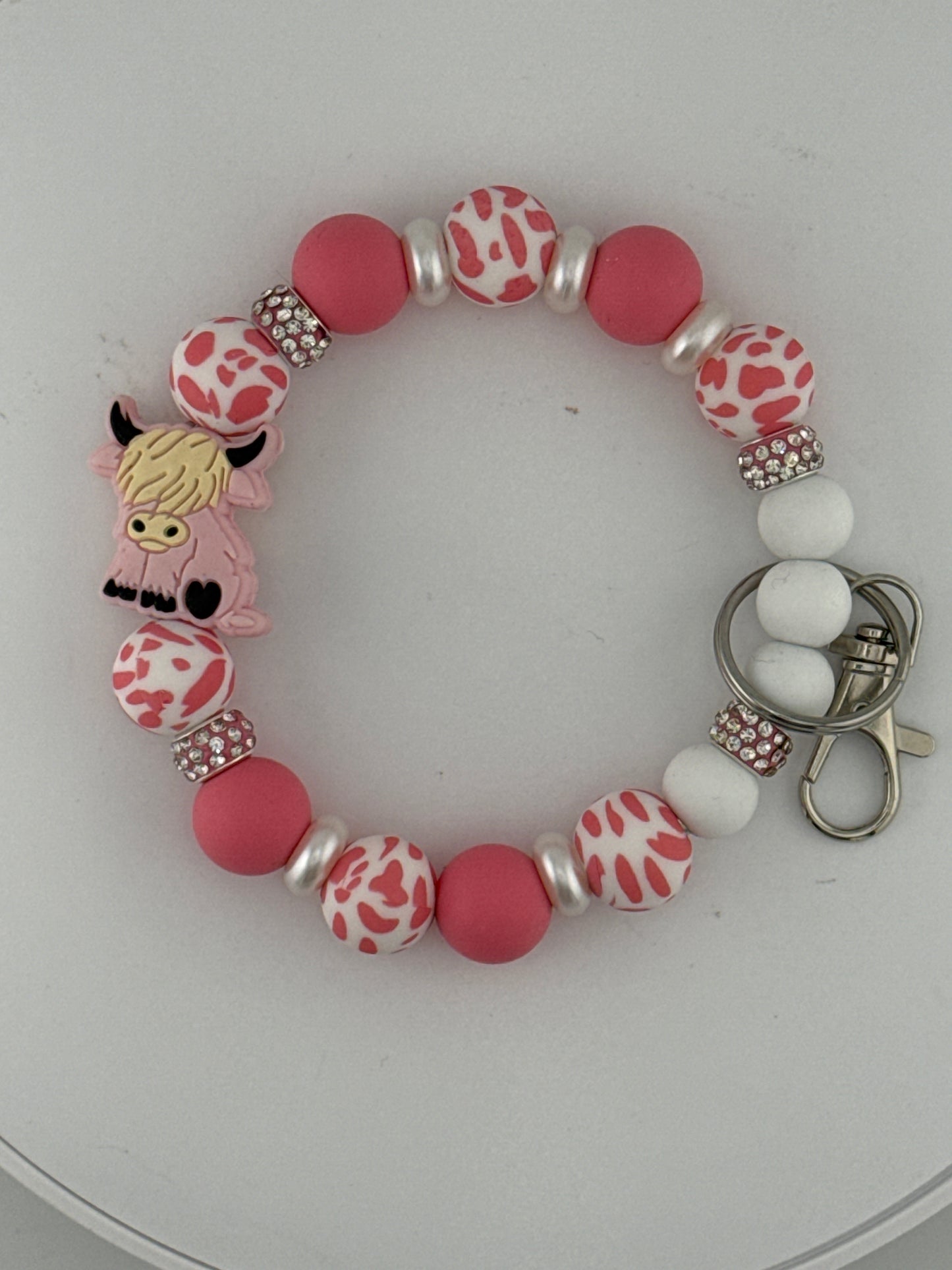 Pink Pearlescent Cow Wristlet