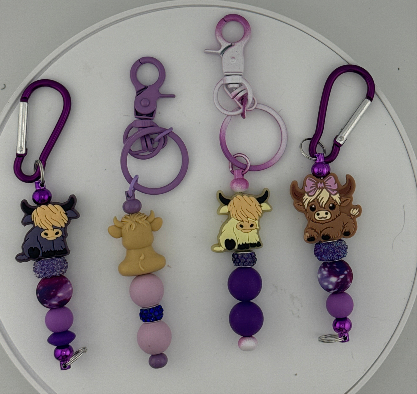 Pick a Favorite Cow on Purple Keychain