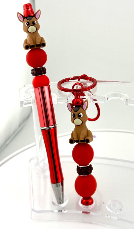 Red Donkey Pen & Keychain Set