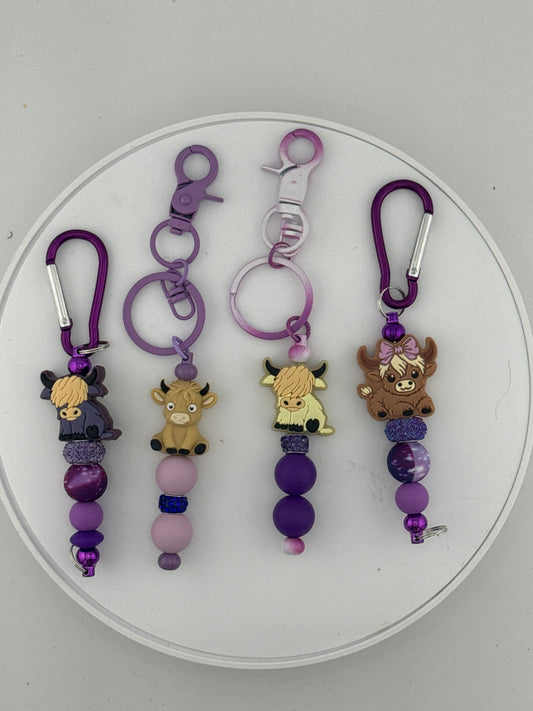 Pick a Favorite Cow on Purple Keychain