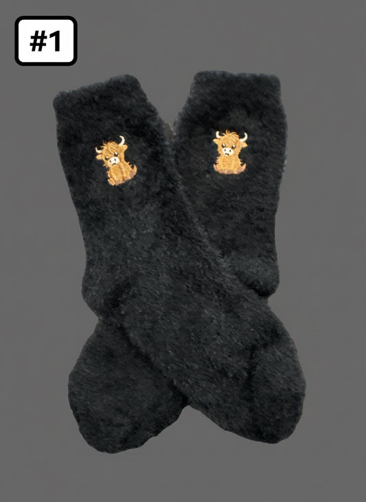 Fuzzy Highland Cow Socks