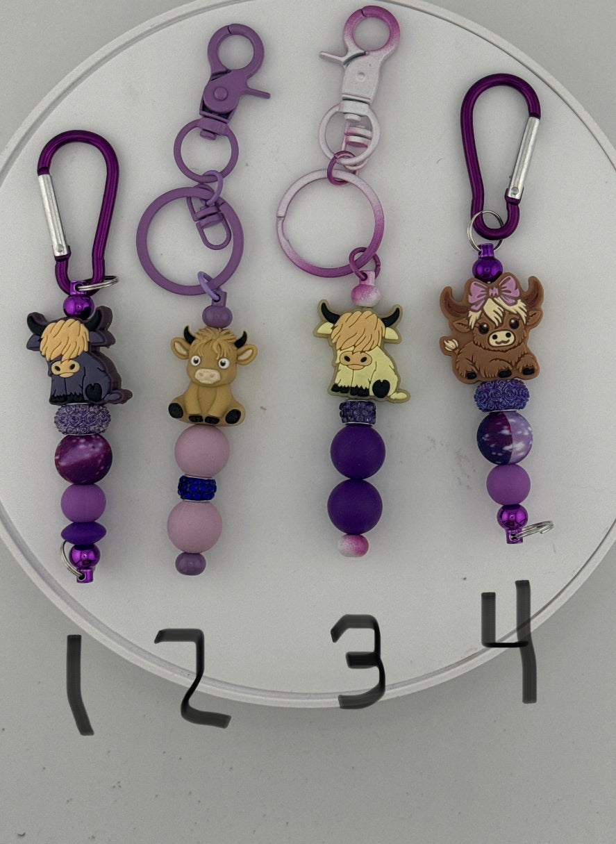Pick a Favorite Cow on Purple Keychain