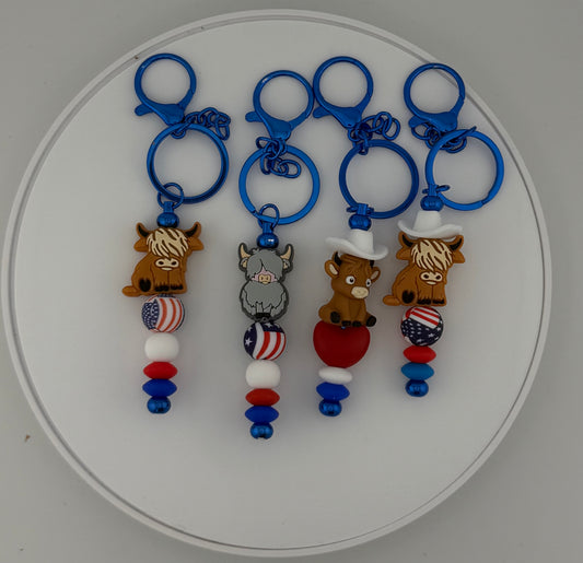 Patriotic Cow Straw Charm and Keychain
