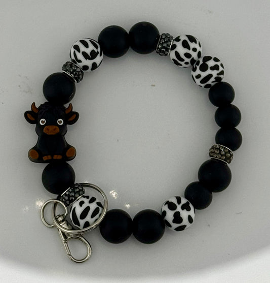 Classic Black and White & Sparkle Cow Wristlet