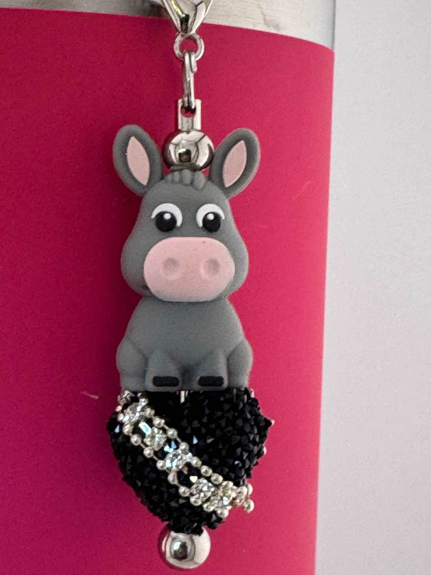 Black Sparkle Donkey Cup Charm